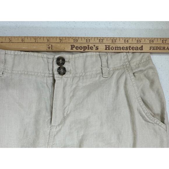 Cynthia Rowley Pants Size 6 (31x31.5) Beige Wide Leg Cargo 100% Linen Roll Tab - Picture 9 of 11